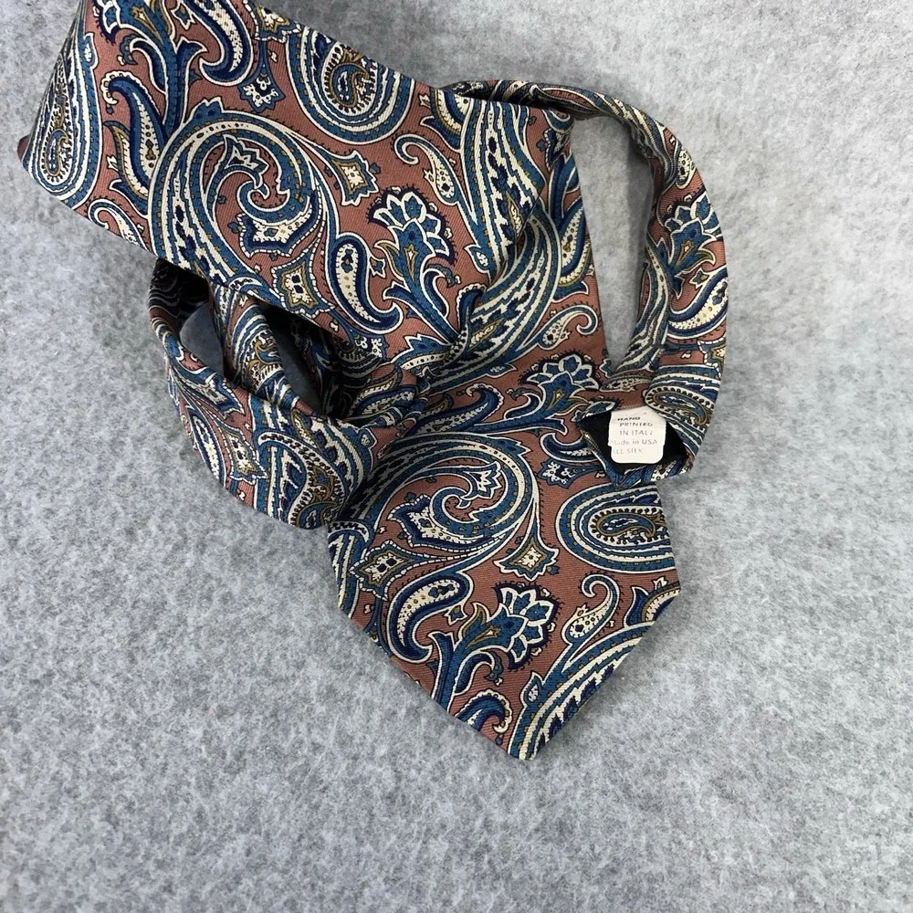 Vintage Paisley Silk Necktie Pink Blue Tattersall Made USA Mens Tie‎ 53 x 3.75